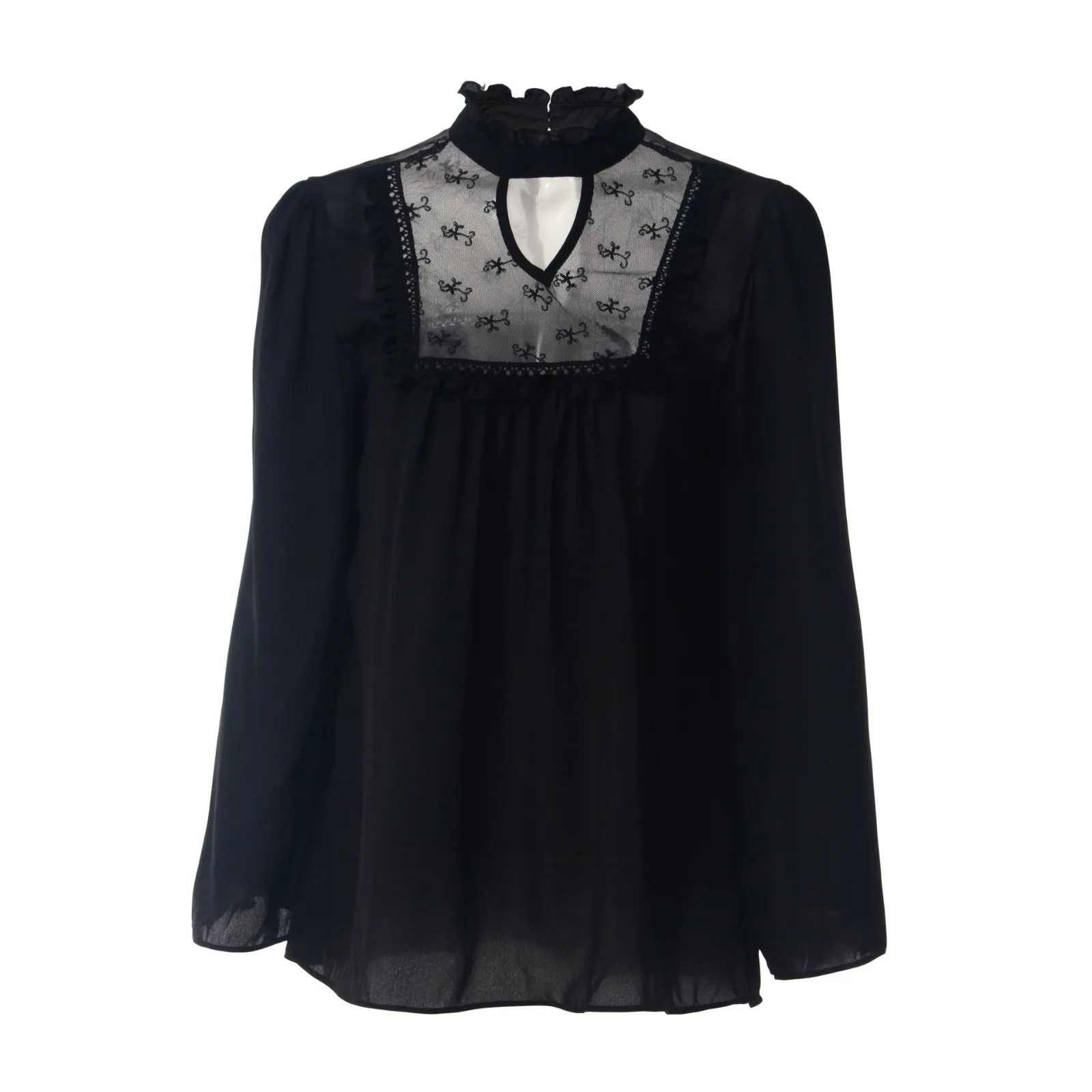 

Fashion Lace Ruffles Blouse Shirt Loose O-Neck Tops Tee Casual Autumn Winter Ladies Female Women Long Sleeve Blusas Pullover