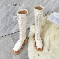 robespiere 2021 autumn and winter all match womens boots super easy cake thick soled boots leather lace up womens shoes b271