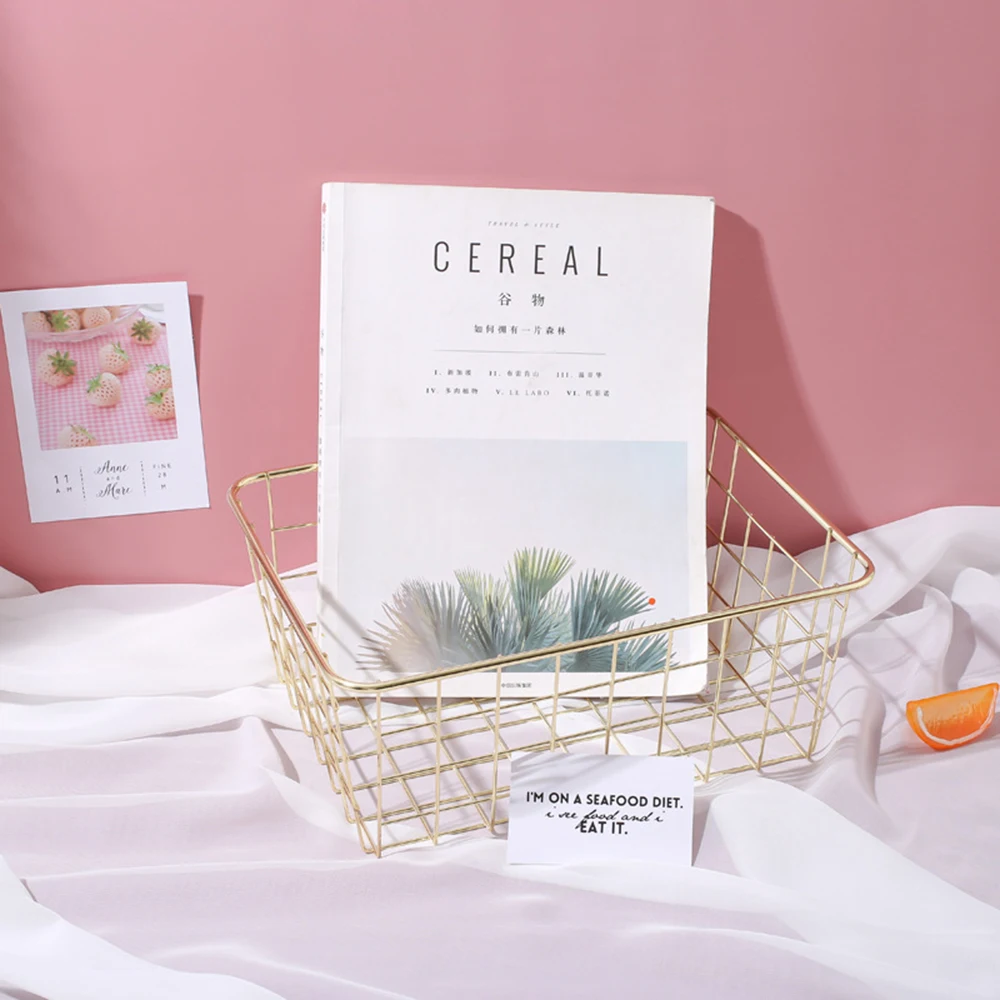 Настольная корзина для хранения косметики и кухни органайзер из розового золота