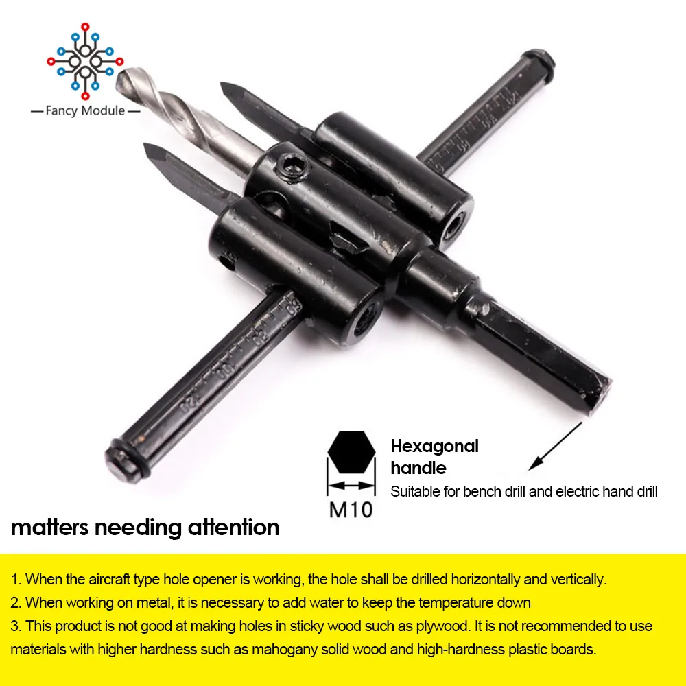 

Adjustable Aircraft Type Hole Opener 30mm-120mm Woodworking Opener Adjust Wood Circle Hole Saw Cutter Tool Kit Set Cordless Dril