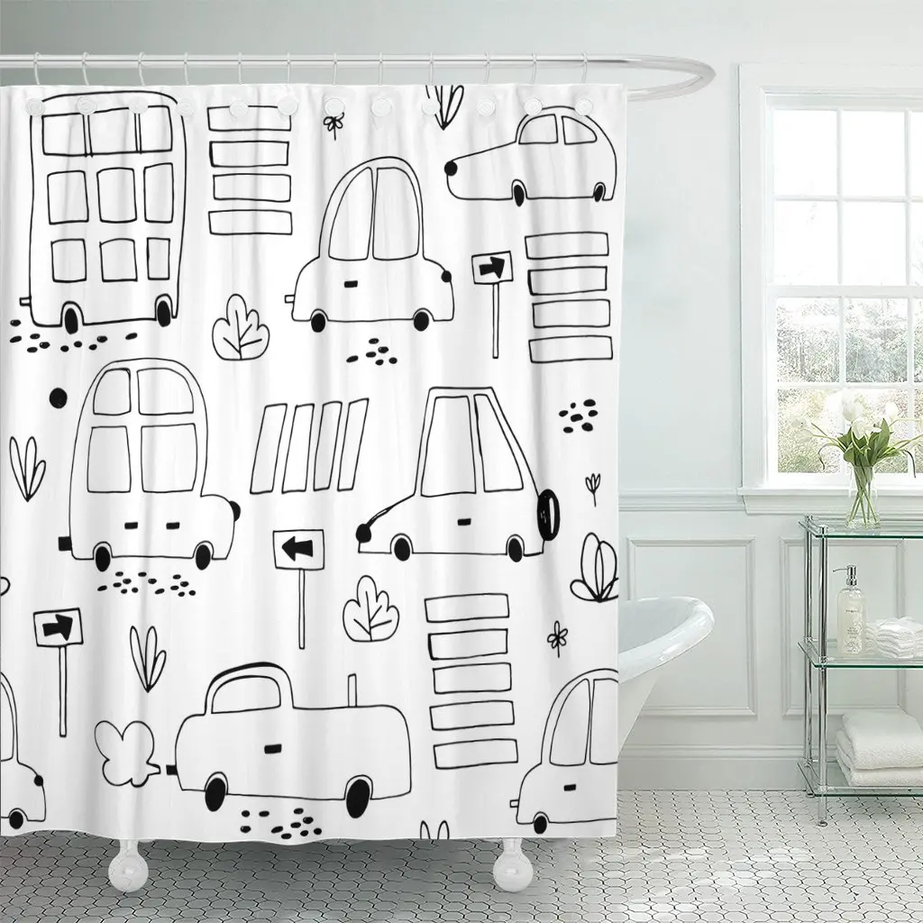 

Цветные занавески для душа с изображением милого автомобиля и дороги с изображением зебры, занавески для душа из водонепроницаемой полиэфи...