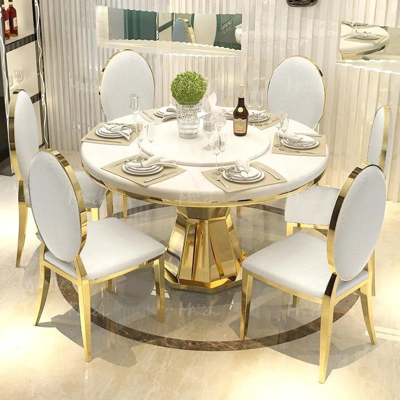 Позолоченный мраморный обеденный стол из нержавеющей стали креативный и стулья