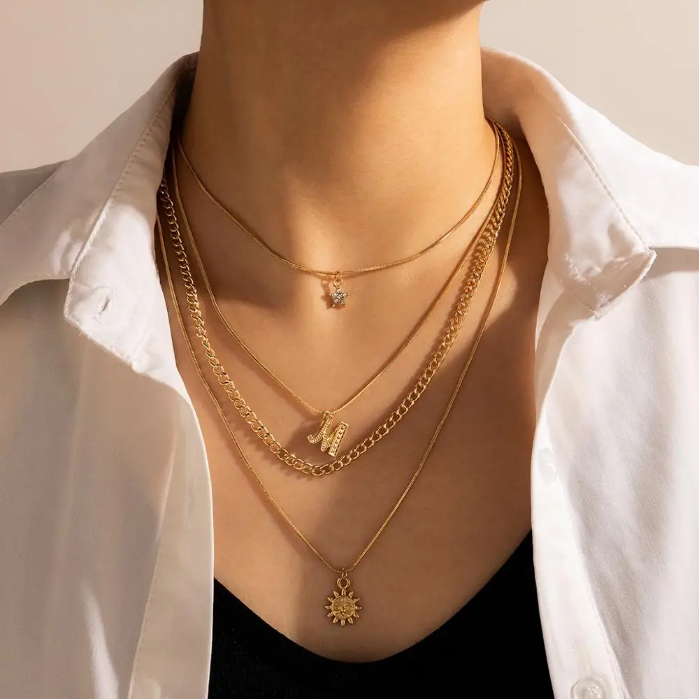 HuaTang Boho золотое солнце колье с подвеской в виде буквы для женщин многослойные