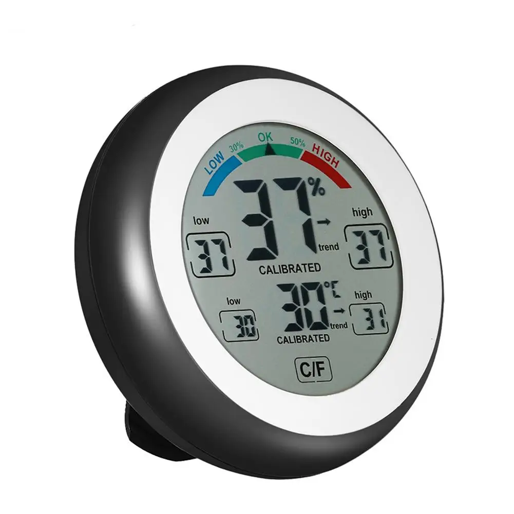 

Multifunctional LCD Digital Thermometer Round Touch Screen Home Hygrometer With Clock Indoor Thermometer Humidity Monitor