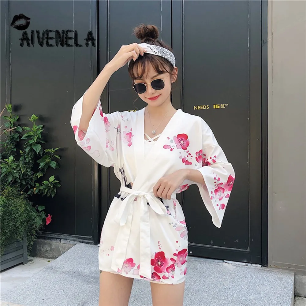 Японское женское кимоно в стиле Харадзюку кардиган блузка с китайским цветочным