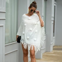hairball white knitted women sweater shawls knitted shawl cape poncho outerwear solid knitting shawl ladies pullover spring 2021