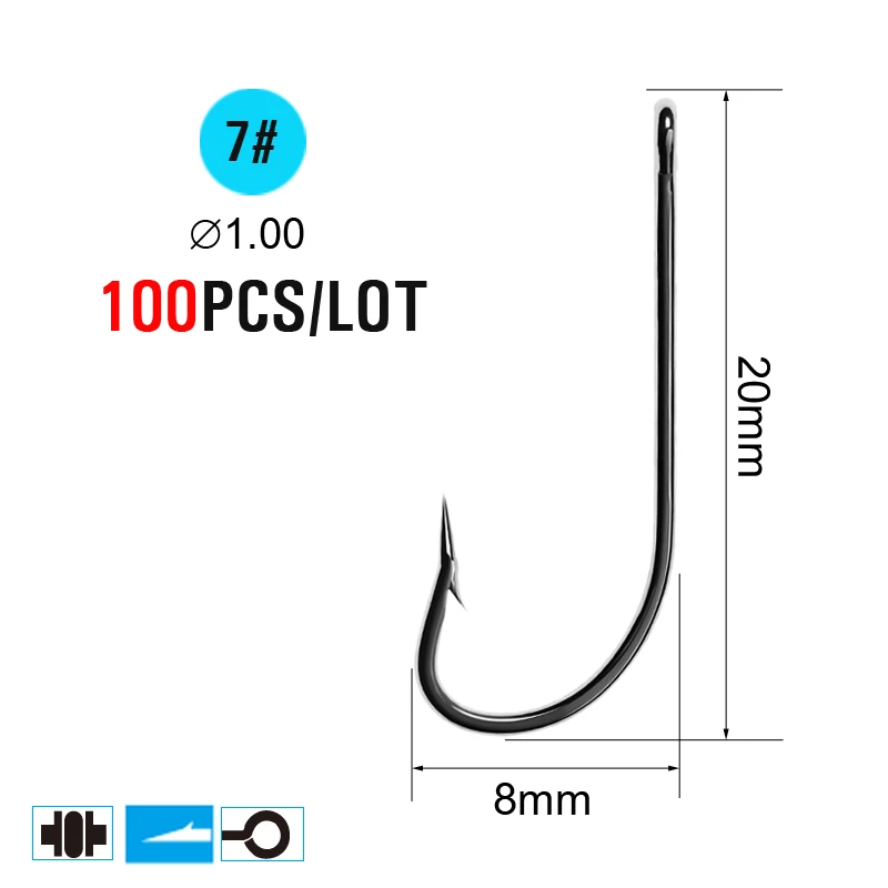 Size 7 100pcs ICERIO 100 шт. колючие рыболовные крючки морской червяк для ловли карпа один круг крючок Набор аксессуары для рыбалки снасти из углеродистой стали рыболовный крючок - Цвет: Size 7 100pcs