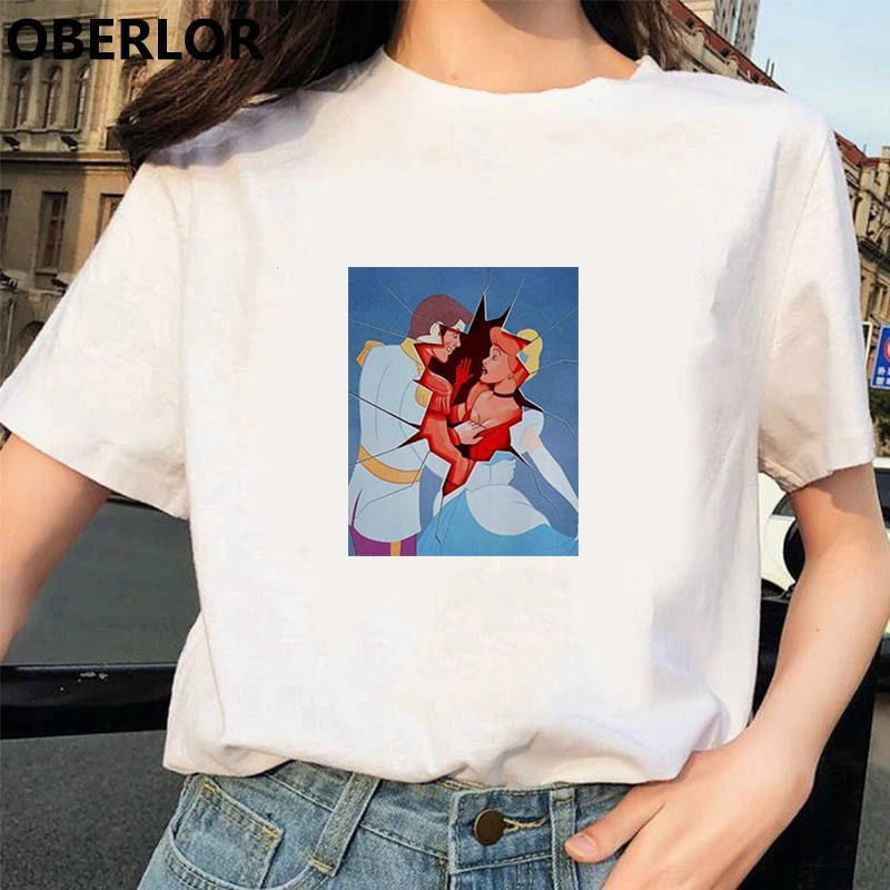 GM10129 Camisetas Verano Mujer футболка принцессы с принтом Золушки женская летняя белая с коротким рукавом Harajuku Эстетическая одежда - Цвет: GM10129