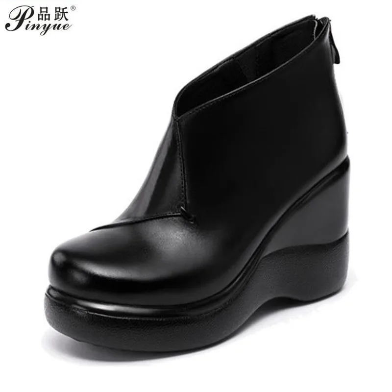 

High Heeled Wedge Boots Ladies Short Plush Ankle Boots Leather Boots Large Size 32-43 Platform Boots Ladies Winter Fall