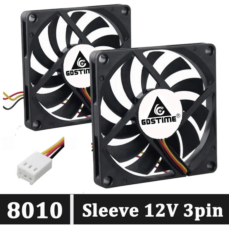2 шт. радиатор охлаждения Gdstime 8010S 8 см 80*80*10 мм безщеточный 3Pin 80 DC вентилятор 12 В|dc