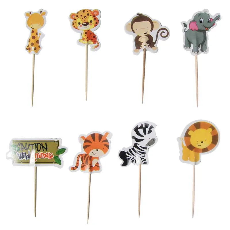cake topper 24pcs День рождения украшения Дети Джунгли животных окружающей среды Бумага одноразовые посуда тарелка чашки шар украшения принадлежности - Цвет: cake topper 24pcs