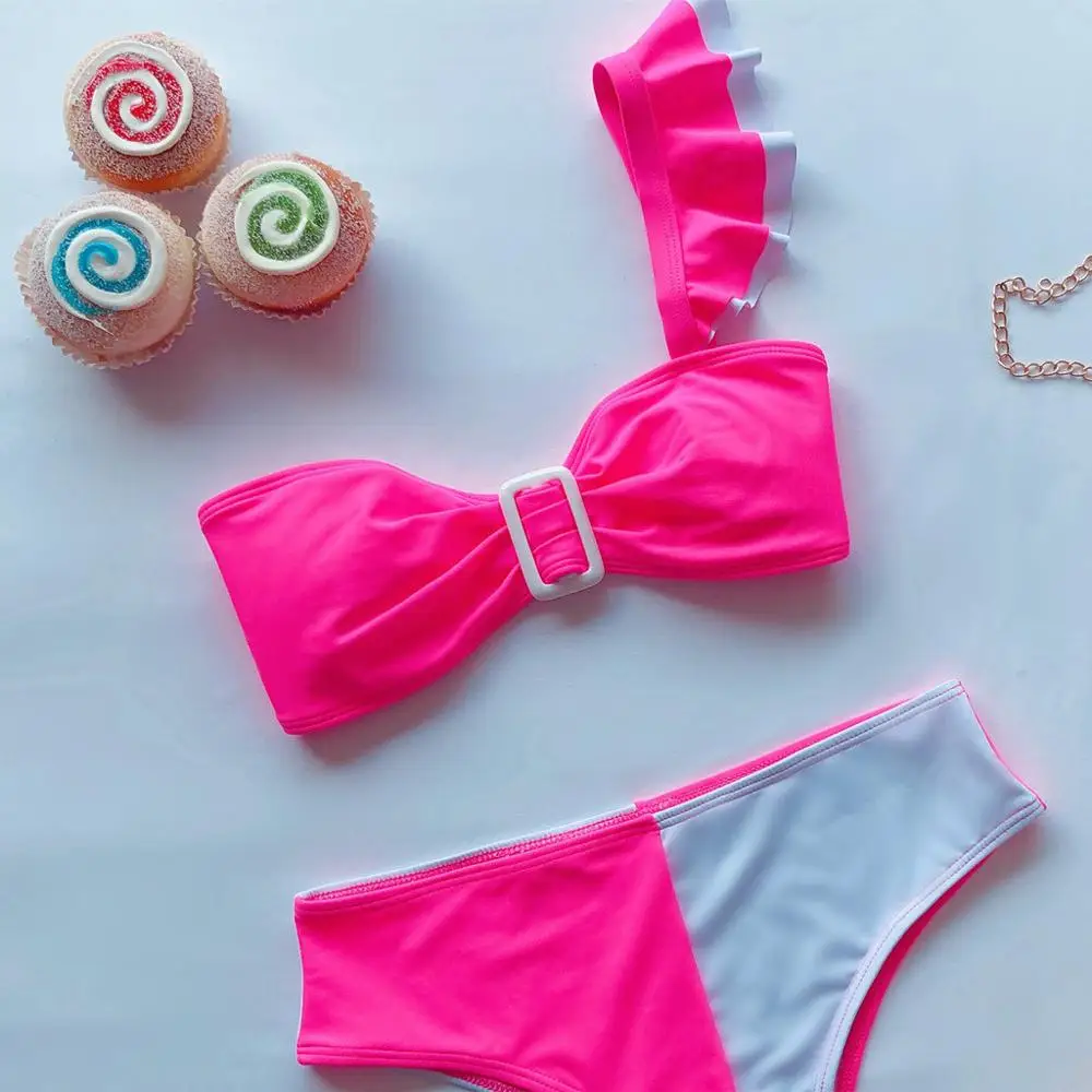 Сексуальный женский комплект бикини в стиле пэчворк с оборками пуш ап подушкой