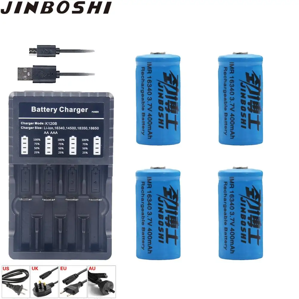 4 шт CR123A 16340 батарея 400mAh 3 7 V литий ионная аккумуляторная + 18650 зарядное устройство