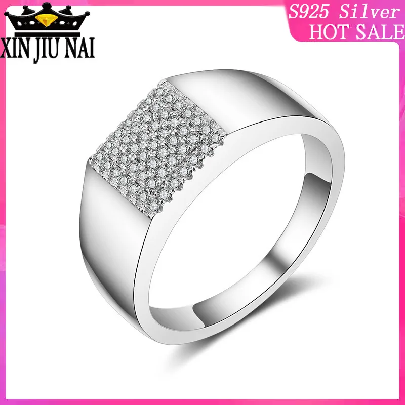 

New Zircon-Inserted Simulated Diamond Men's Big Ring Simple Square Wedding Ring Platinum-plated Handsome