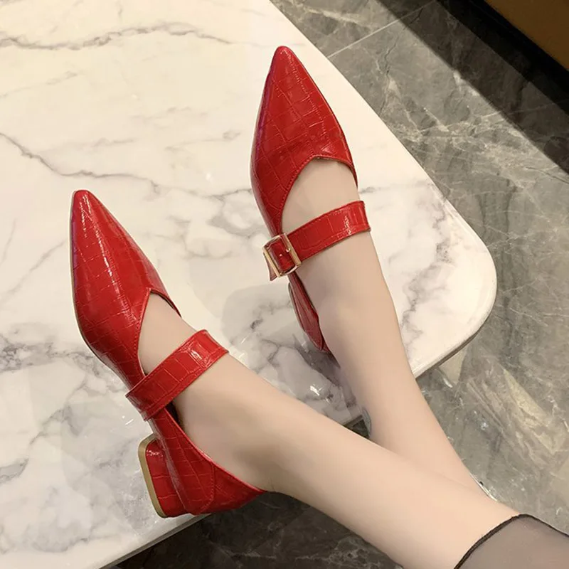 Осенняя женская обувь с острым носком Обувь Mary jane Женские туфли на плоской