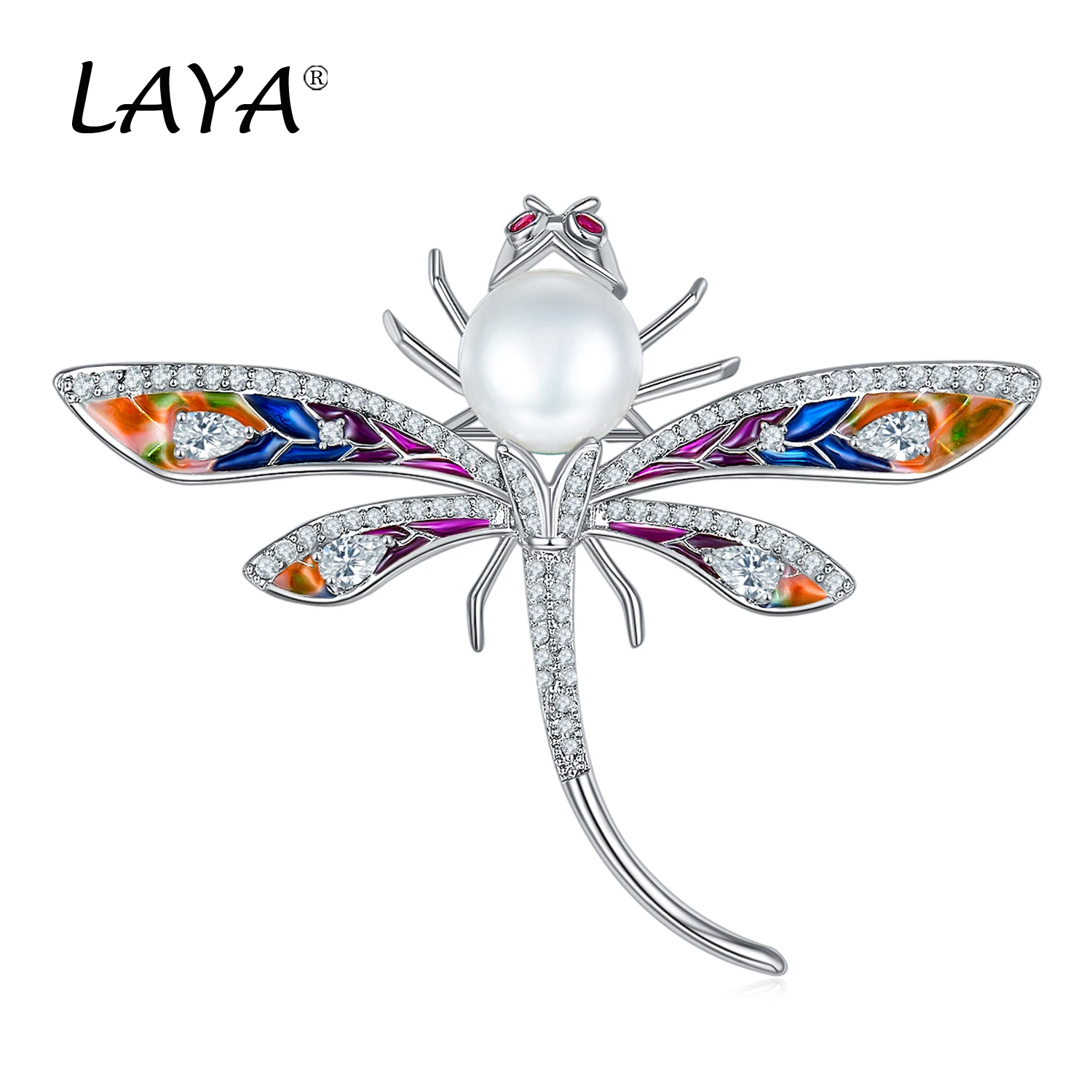 

LAYA 925 Sterling Silver Fashion Jewelry Dragonfly Color Enamel Natural Bread Bead Brooch Lapel Pins Original Gift For Women