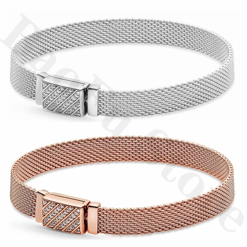 

2021 New Style 100% 925 Sterling Silver Bracelet Suitable for Clip Buckle Reflection Net Bracelet Oxidation Net Lady DIY Jewelry