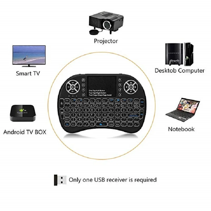 Upgrade 2.4G 7Colors Backlit i8 Mini Keyboard Touchpad Mouse Wireless &amp Multimedia Key for Android TV Box | Компьютеры и офис