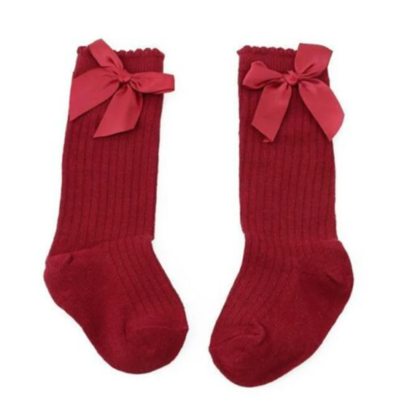 

Casual Solid Color Socks Fashion Children'S Bow In The Tube Combed Cotton Bubbles Mid Tube Breathable Baby Socks
