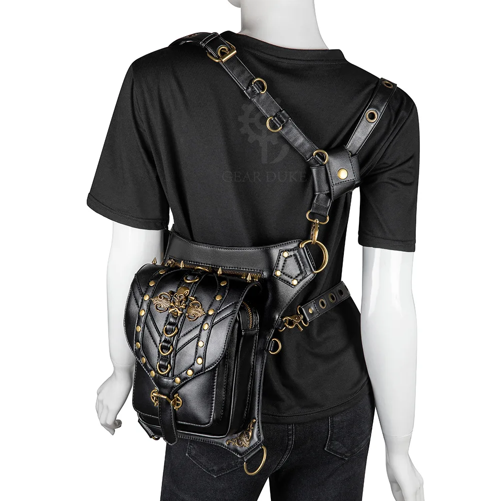 

Women Punk Rock Waist Bag Steampunk Rivets Skulls Crossbody Shoulder Bag for Female Motorcycle Drop Leg Belt Bag Hip Pouch Pack