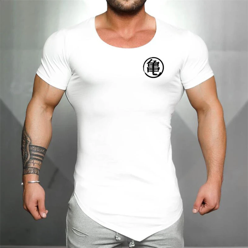 Мужская футболка летняя Однотонная с изогнутым подолом длинная линия