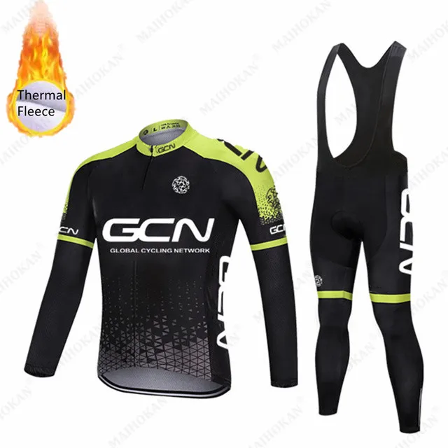 

GCN 2021 Winter Cycling Clothing Long Sleeves Thermal Fleece Uniforme Set Men MTB Bike Jersey Wear Maillot Ropa Ciclismo Pants