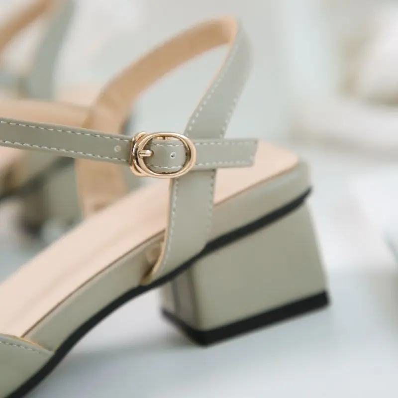 

COOLULU New Fashion Women Square Toe Pumps Mid Chunky Heel Slingback Pumps Women Shoes Ankle Strap Ladies Pumps Size 34-43