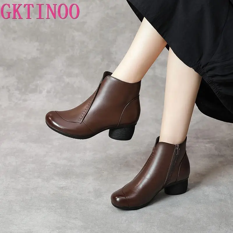 GKTINOO/женские ботильоны ручной работы из натуральной кожи Винтажные ботинки Челси