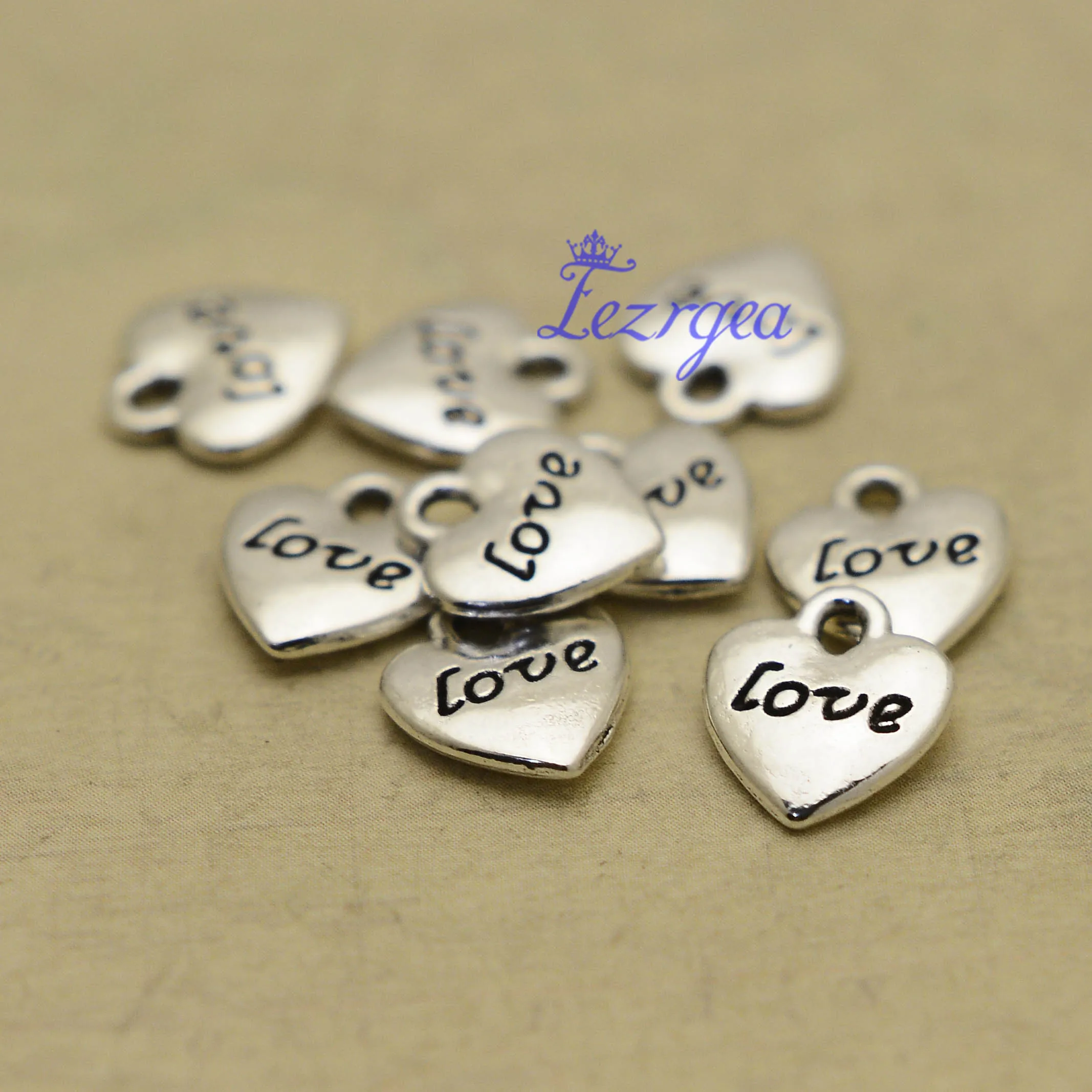 

50pcs/lot--10x12mm, Antique silver plated love heart charms,DIY supplies,Jewelry accessories