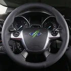 Сшитый вручную мягкий черный Чехол рулевого колеса автомобиля из натуральной кожи Ford Focus 3 2012-2014 C-MAX 2011-2014 KUGA Escape 2013-2016