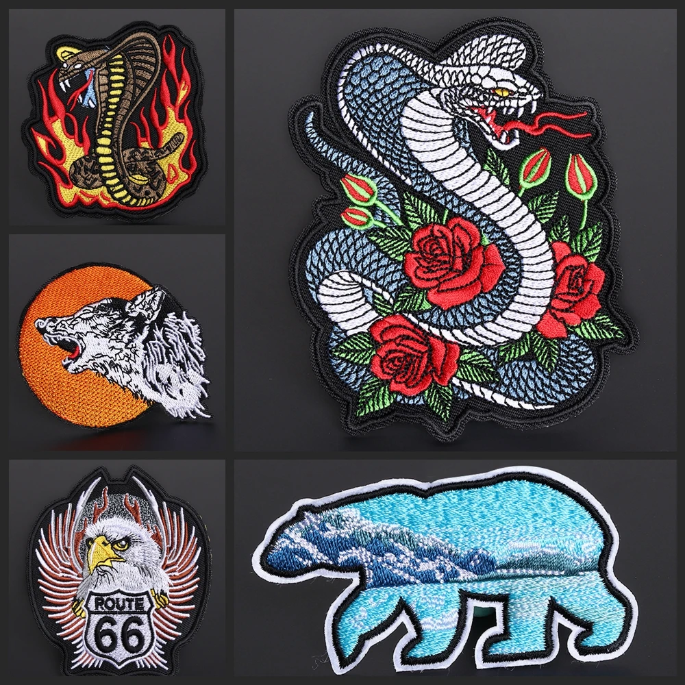 

High quality embroidery patch iceberg Polar bear Viper rose flame Eagle punk patch coat Leather Backpack decoration Decal Badge