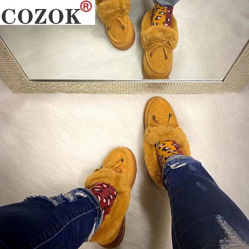 

New Women Winter Cotton Shoes Plush Warm Snow Boots Ladies Casual Flat Short Boots Solid Color Furry Females Feetwear
