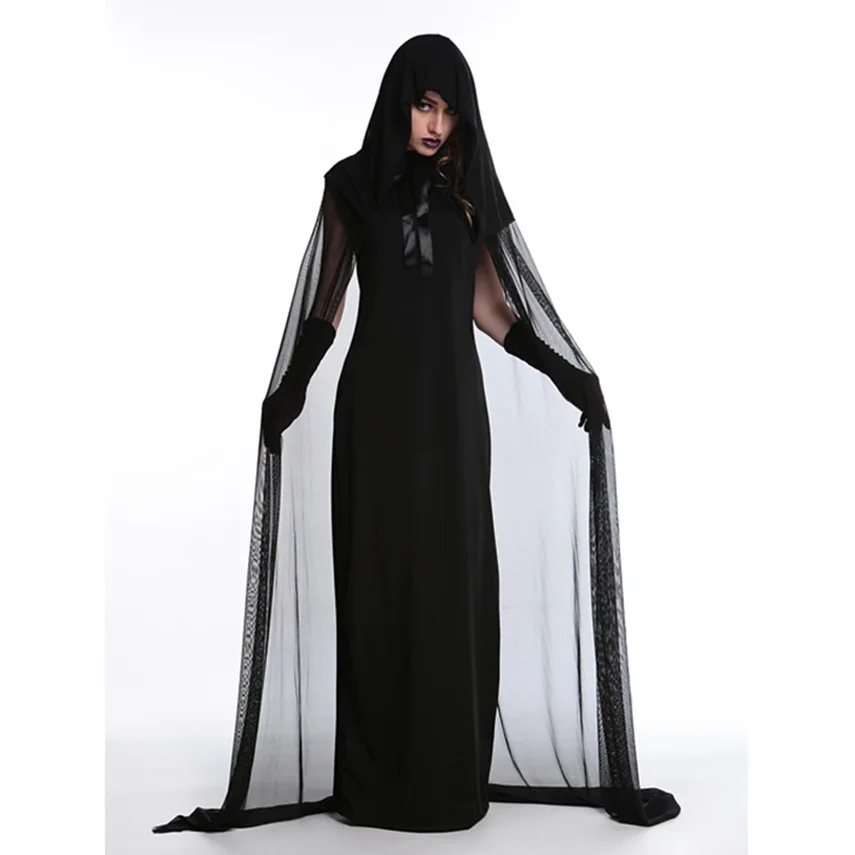 Хэллоуин платье для женщин вампир зомби толстовки кружева ужас Vestido Необычные страшные невесты черное платье маскарадный костюм ведьмы