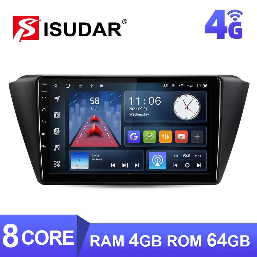 Автомобильный радиоприемник ISUDAR T68 Android10 для Skoda Fabia 2015 2016 2017 2018 2019 GPS-навигация