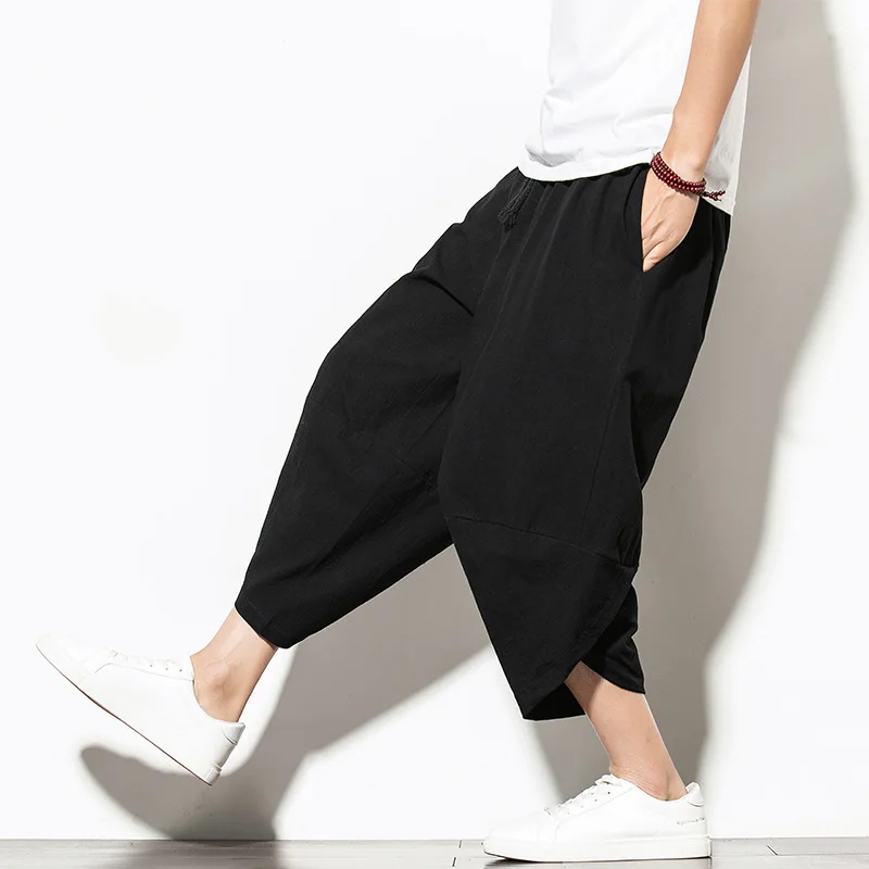 

Summer Cotton Harem Pants Men Casual Hip Hop Trousers Cross Bloomers Calf-Length Pants Joggers Streetwear Harem Pants Men Casual