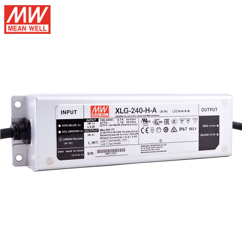 MEAN WELL XLG-240-H-A 240W 27-56V 4,28~ 6.66A CC mode светодиодный драйвер, светодиодный источник питания, регулируемый