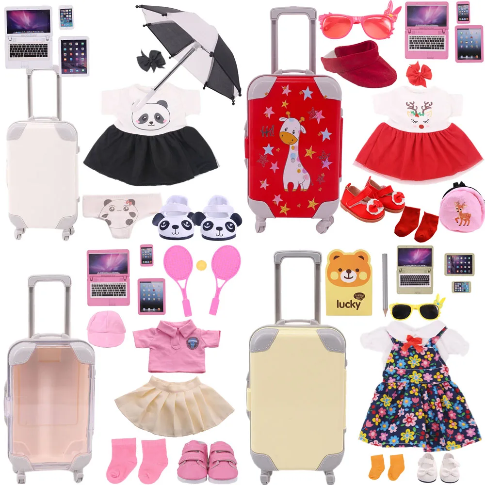 Conjunto de maletas para mu&ntilde;eca americana de 43 Cm, conjunto de ropa de beb&eacute; Reborn, zapatos de Clorhes, accesorios para mu&ntilde;eca americana de 18 pulgadas, env&iacute;o gratis-0