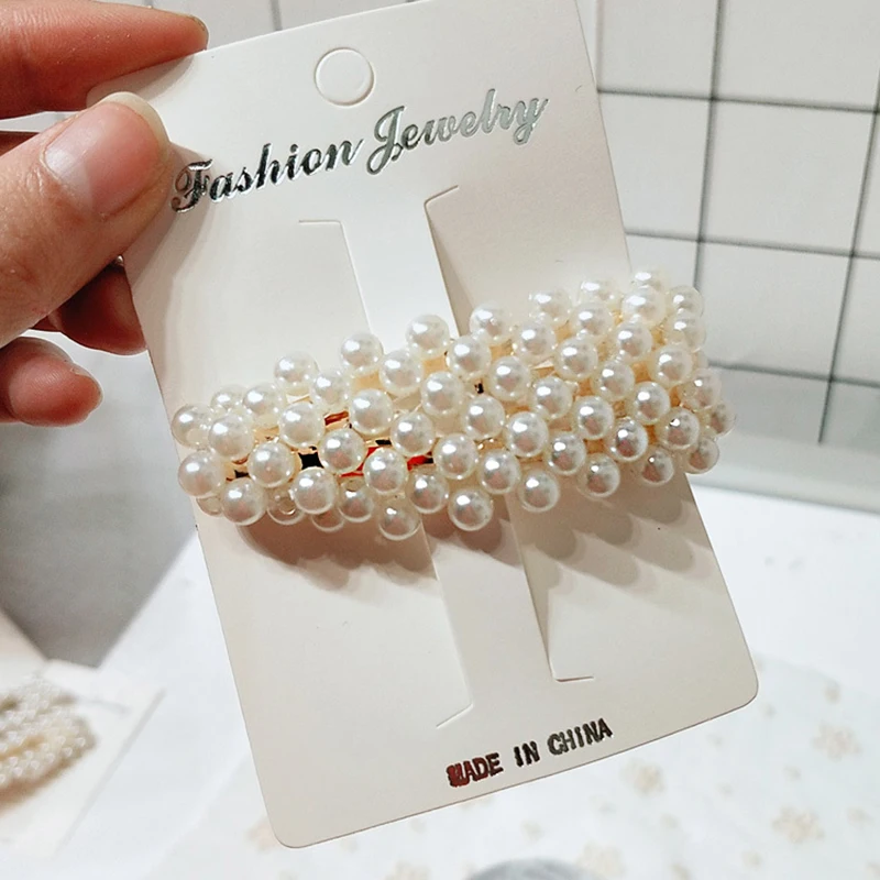 Металлическая жемчужная заколка для волос комбинированная Минималистичная