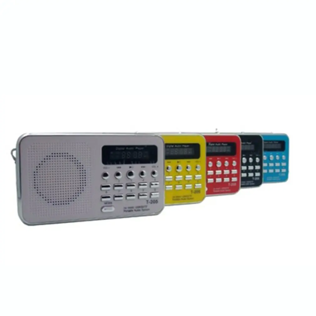 T 205 Portable Radio FM Support SD/TF Card Mini FM Radio Receiver Digital with USB LED Light Music Player for Phone MP3