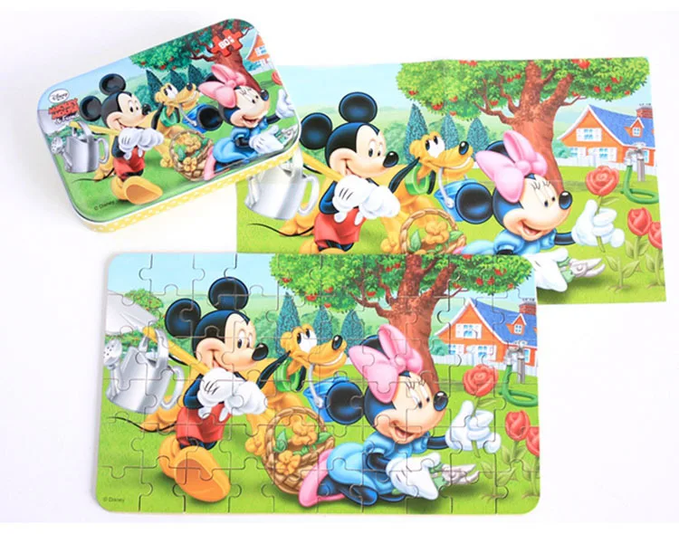 Disney Подлинная Молния Mc королева и Снежная королева 60 штук деревянные наклейки Головоломка Детские игрушки 3D железная коробка игрушки для детей