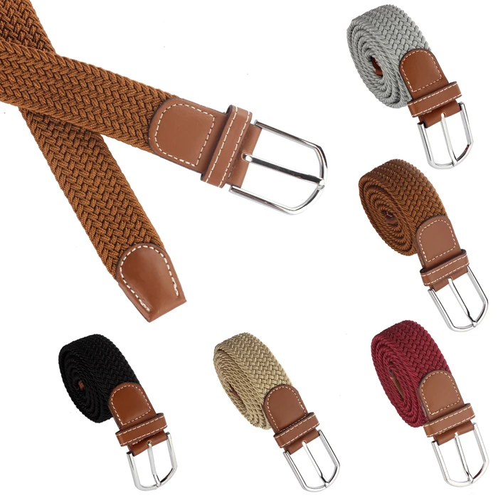 

Mens Casual Waistband Belts Woven Stretch Braided Elastic Leather Buckle Belt