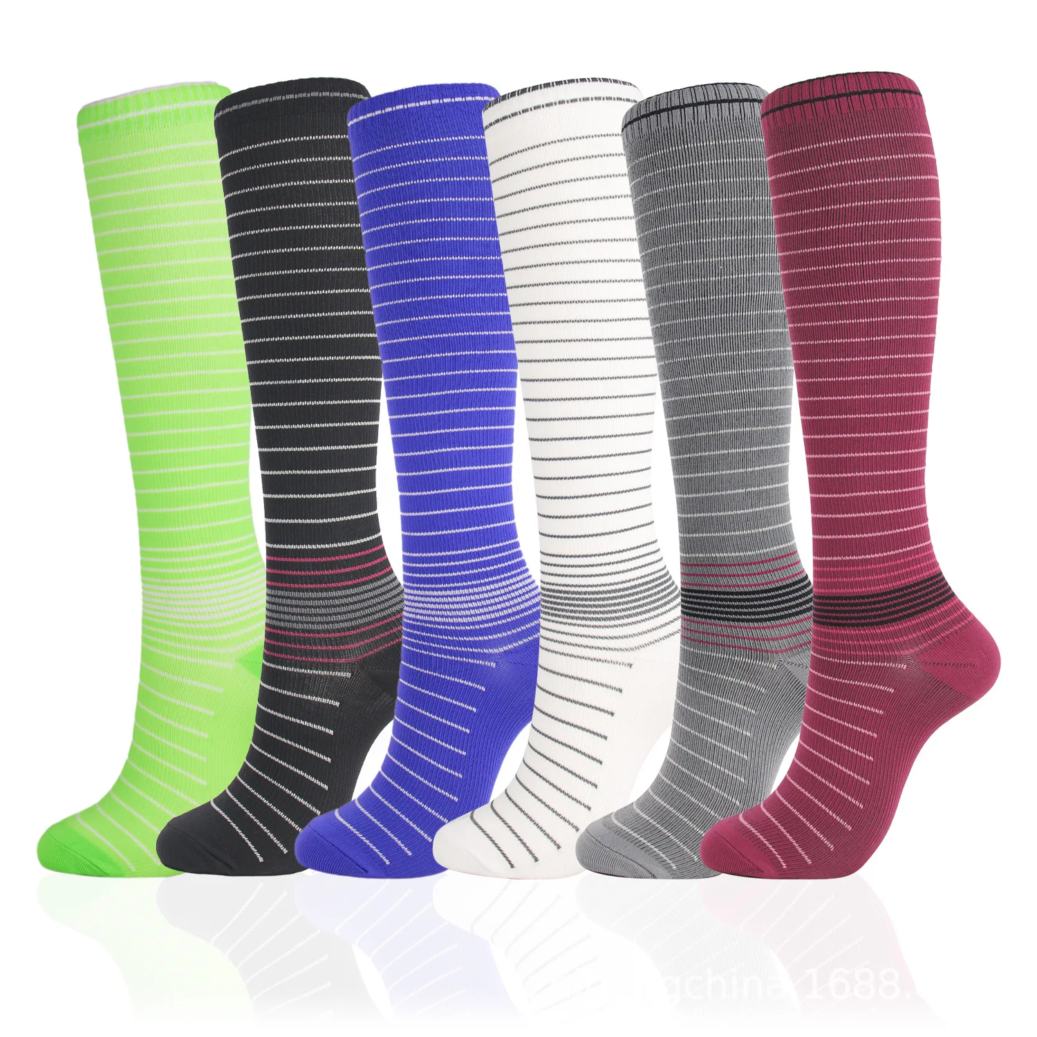 Men's Compression Socks,15-20 MmHg Striped Knee High Quick Dry Crew Sport Socks for Athletic Cycling Running Travel Circulation