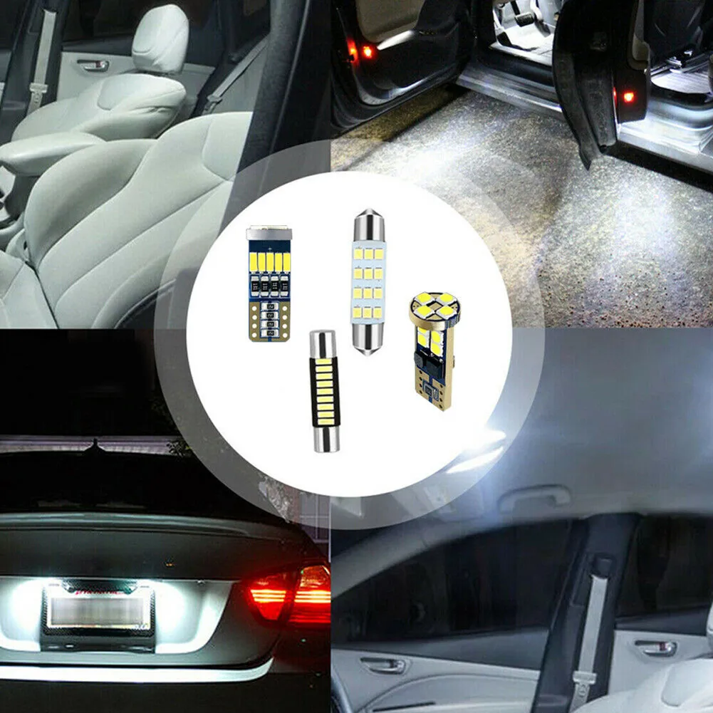 

12Pcs LED Lamp Car Bulbs Interior Package Kit Car Accessories Map Dome Trunk Door Light T10 6500K White LED