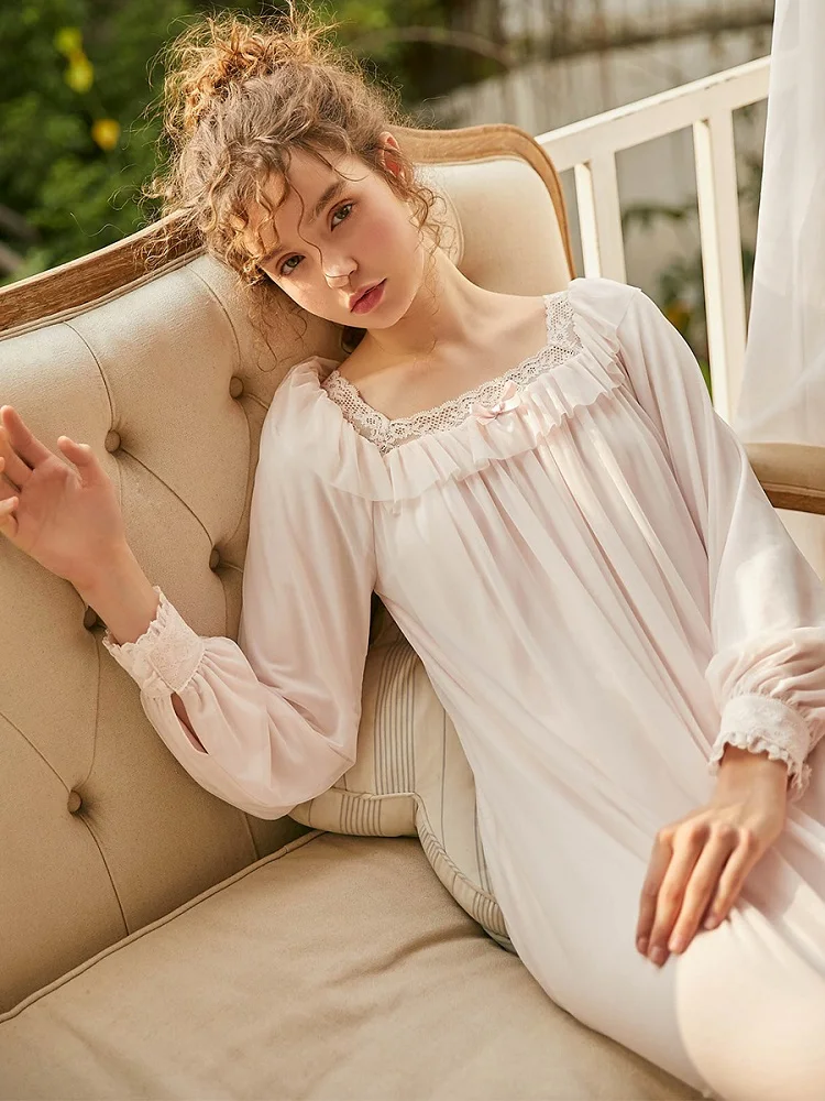 Весна Осень Высокое качество белый хлопок женские длинные ночные рубашки