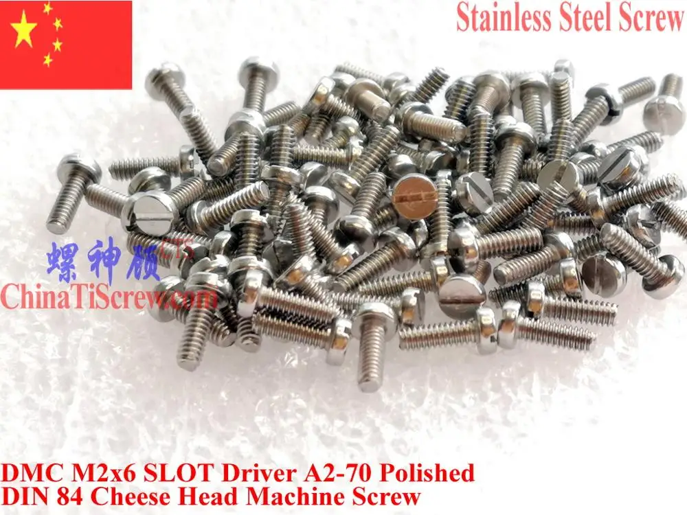 DIN 84 Stainless Steel M2 screws M2x3 M2x4 M2x5 M2x6 M2x8 M2x10 Cheese Head SLOT Driver A2-70 Polished 100 pcs QCTI Screw