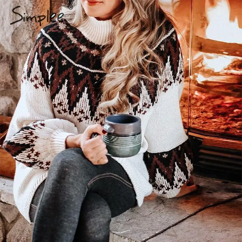 Simplee Геометрический принт трикотажное платье женщин Повседневная пуловер