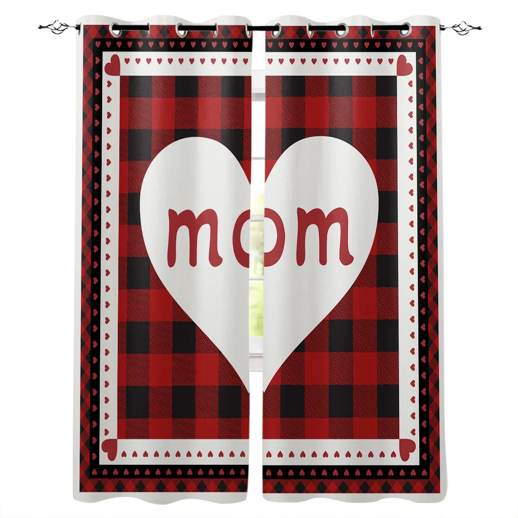 Mother'S Day Love Mom красные черные занавески в клетку большие оконные светильники для