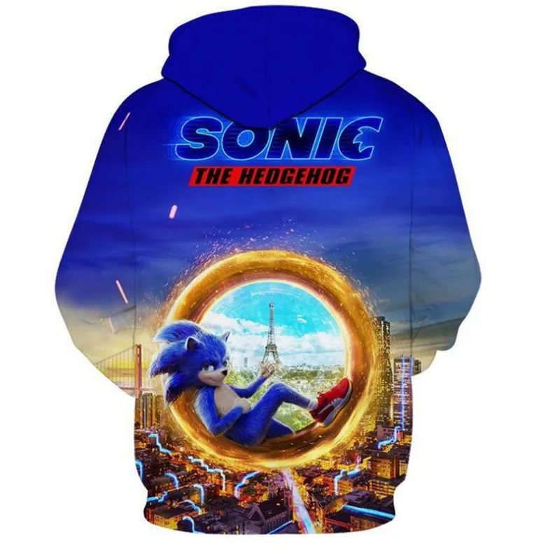 Sonic 3D Модный пуловер худи Повседневный свитер с длинными рукавами одежда для мальчиков и девочек с объемным рисунком тонкое пальто с героями мультфильмов для родителей и детей