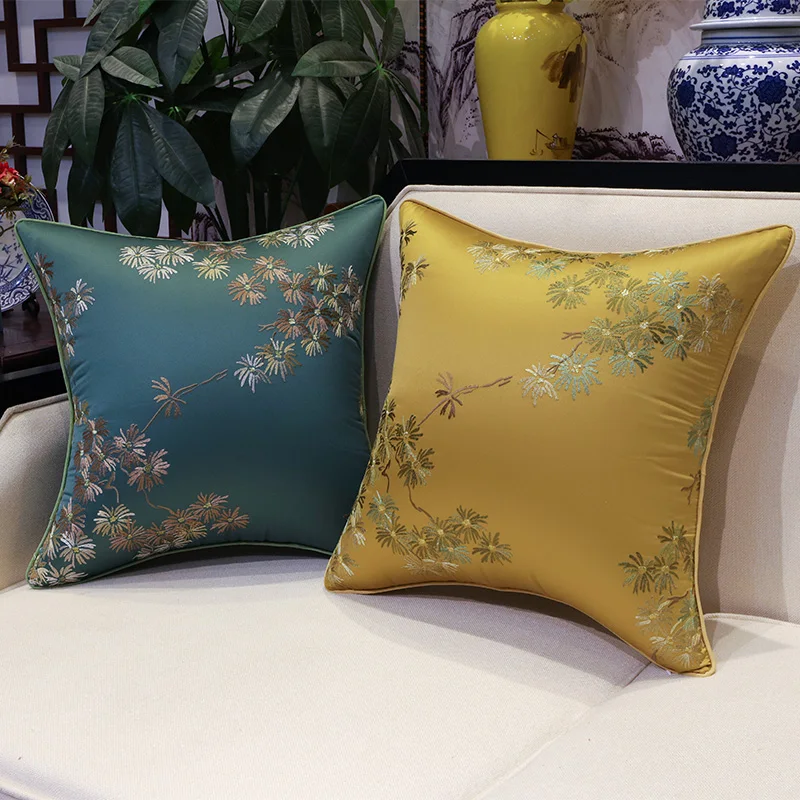 

DUNXDECO Cushion Cover Decorative Pillow Case Artistic Chinese Traditional Pine Leaves Luxury Embroidery Coussin Sofa Decorating