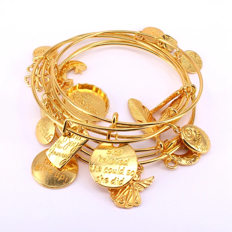 5pcs Gold Color Bangle Bracelet Set Adjustable Wire Cuff Bracelets for Women Fashion Jewelry Charm Bangles Gift C042 | Украшения и